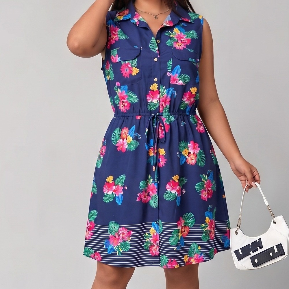 Speed Control Plus Size Summer Girly Tropical Sleeveless Sundress NWT 2X Blue